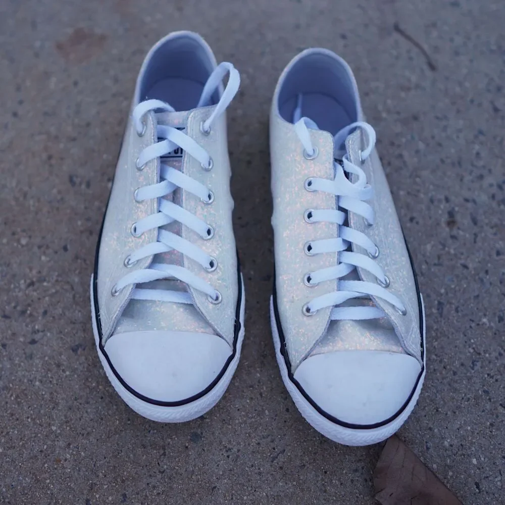 Converse Glitter Low Top Sneakers White Iridescent Chuck Taylor Size 5 Y2K Kawai